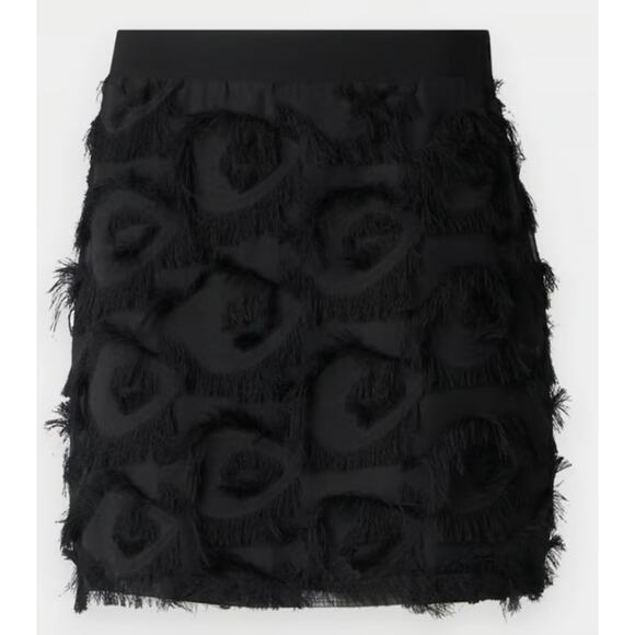 Marella Demien Mini Skirt Black Fringe High Waist Party Straight Pencil US 6 NWT - Picture 2 of 16